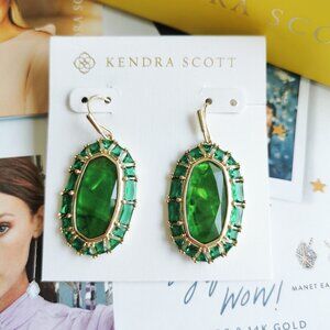 New Kendra Scott Elle Kelly Green Crystal Frame Earrings Gold